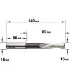Gespiraliseerde langgatboor, links D=10I2=80 L=140 Z2 S=O16 x 50 Q=SP