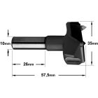 Cylinderkopboor, rechts D=35 L=57.5 Z2 S=O10 x 26 Q=HW